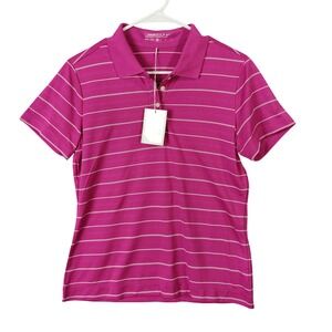 Nike Golf Dri Fit Pink Stripe Polo Shirt Womens Medium Short Sleeve Preppy Sport